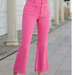 PINK Cropped High Waist Raw Hem Jeans